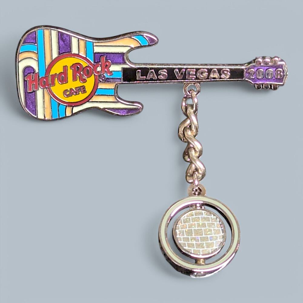 Hard Rock Pin 2008 Las Vegas Fluorescent Psychedelic Guitar Disco Ball Dangle